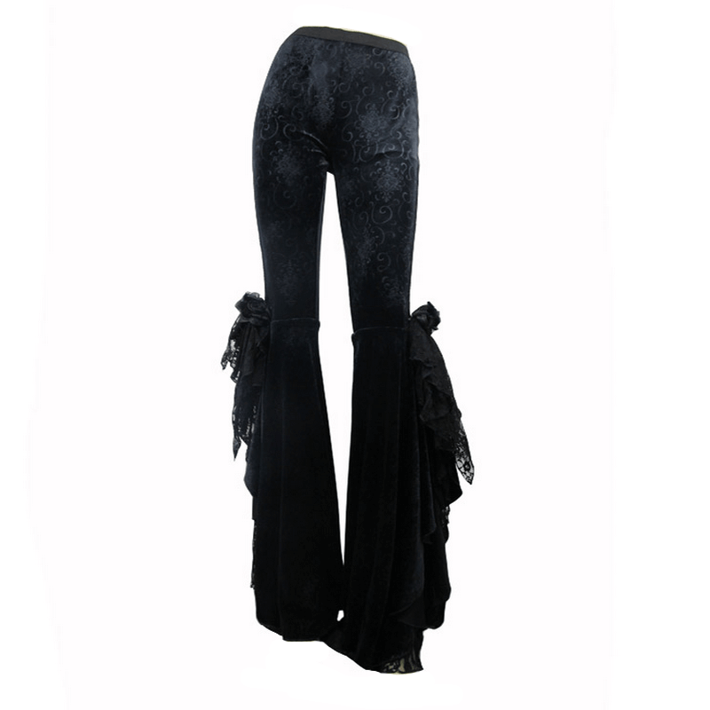 Women's Gothic Stylish Flared Trousers / Casual Black Embroidery Wide Leg Long Pants - HARD'N'HEAVY