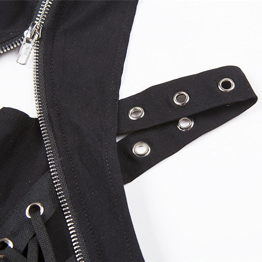 Women's Gothic Tops / Cross Zipper Up Sleeveless Top / Sleeveless Zipper Choker - HARD'N'HEAVY