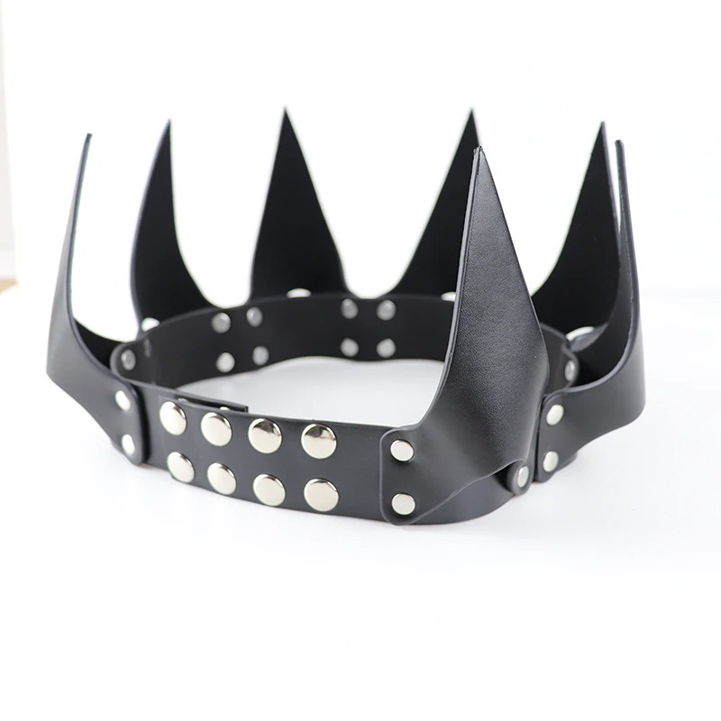 Gothic PU leather crown with spikes and rivets, perfect Halloween accessory for women.