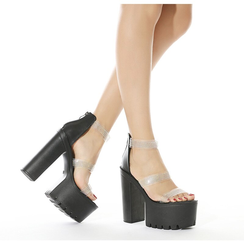 Stylish women's heeled sandals with rhinestones, perfect for adding elegance to any outfit.