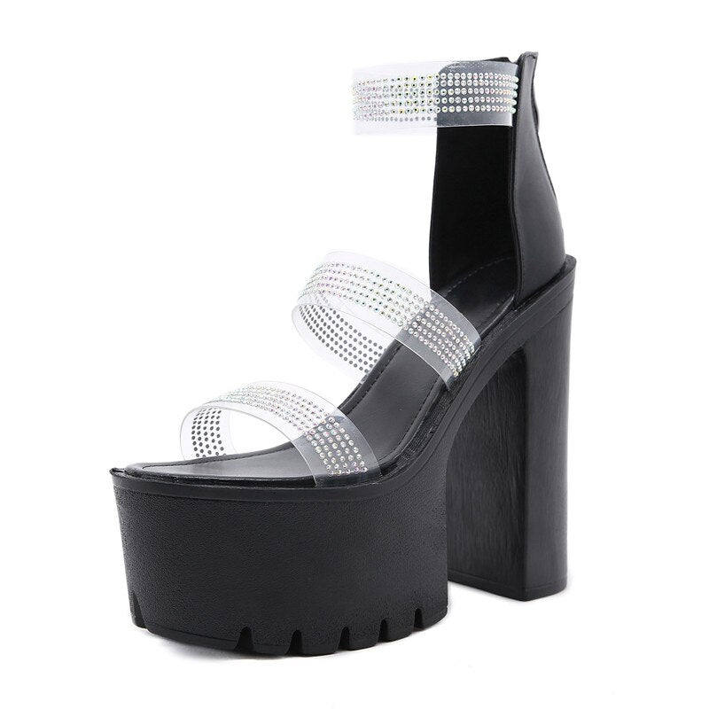 Women's Heeled Sandals / Elegant Female Platforms / Aesthetic Women's Sandals With Rhinestones - HARD'N'HEAVY
