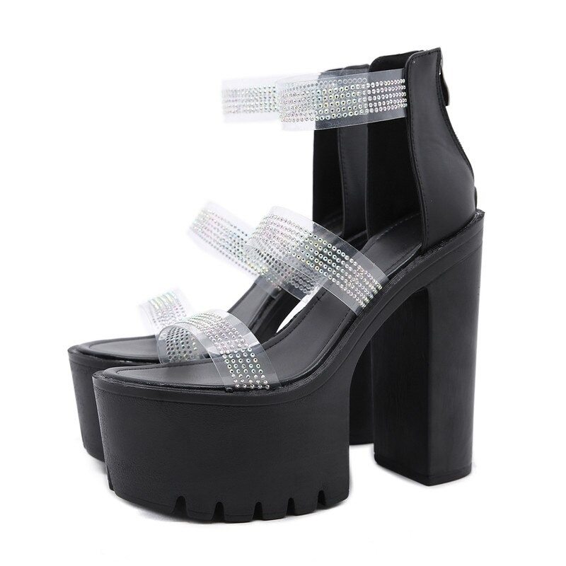 Women's elegant heeled sandals with rhinestone accents, ideal for stylish occasions and aesthetic wardrobes.