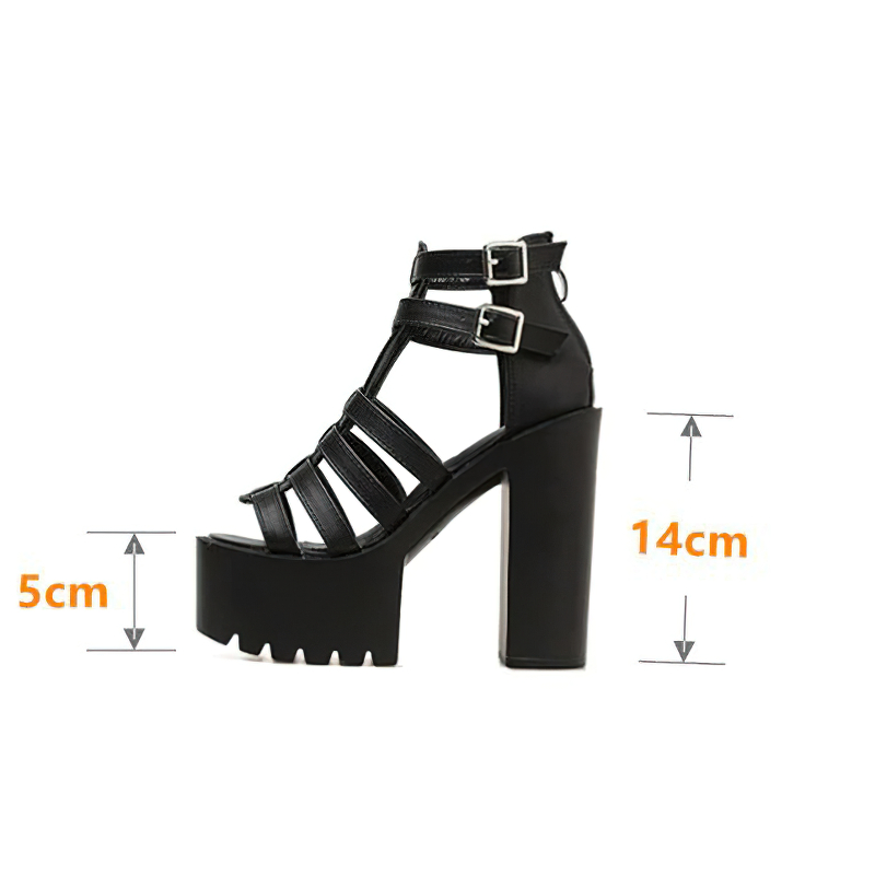 Stylish women's high heels sandals with buckles, open toe design, perfect for gothic or summer outfits.