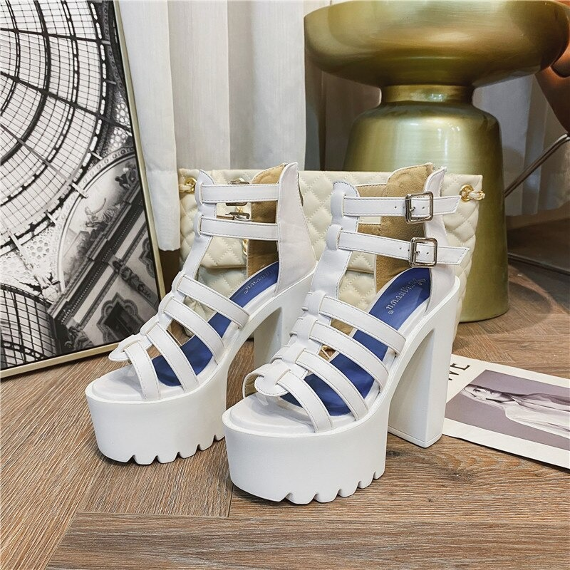 Women's High Heels Sandals with Buckles / Open Toe Ladies Gothic Shoes - HARD'N'HEAVY