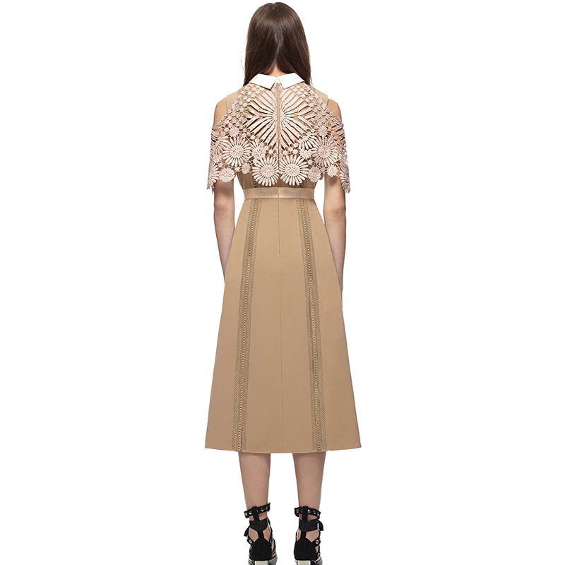 Elegant women's long dress with lace hollow out back and cloak sleeves, perfect for vintage-inspired spring outfits.