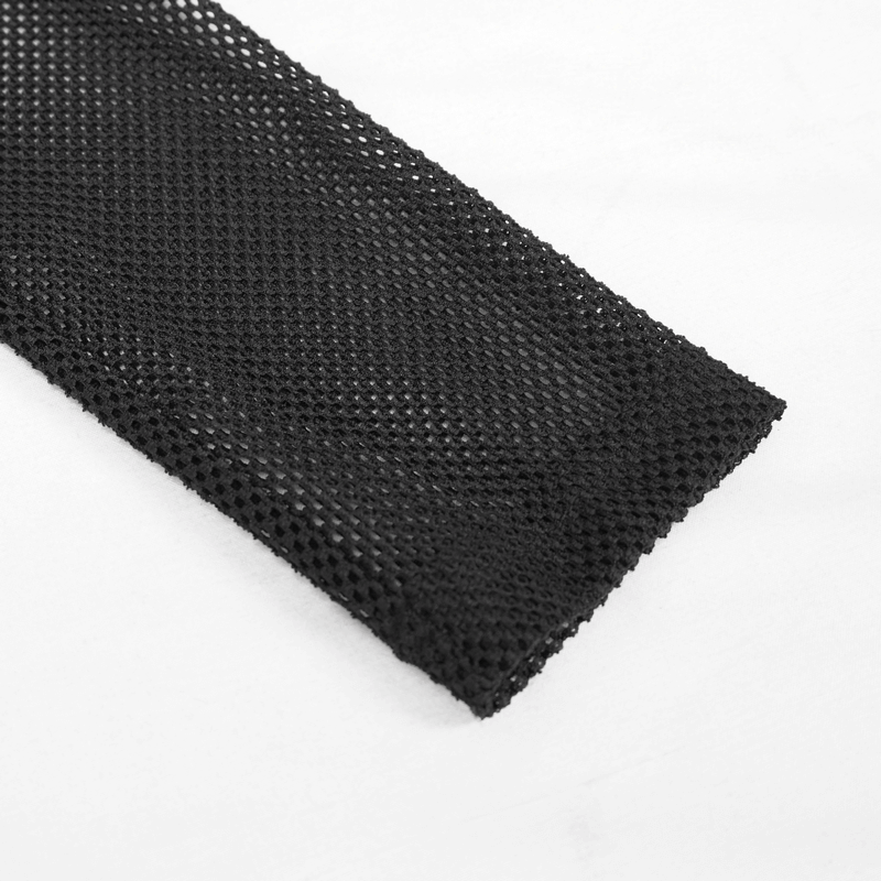Close-up of black mesh fabric for gothic clothing, perfect for stylish and elegant outfits.