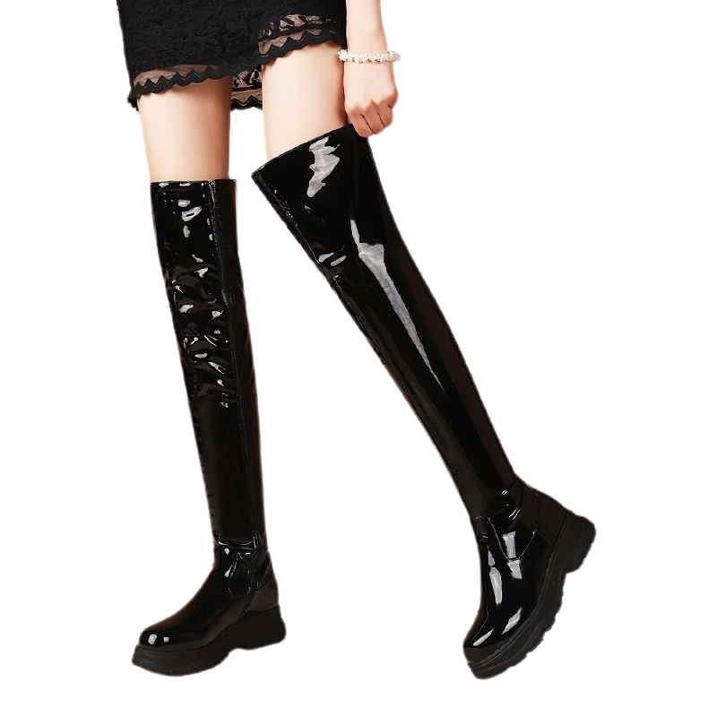 Women's Knee-High Boots / Fashion Zipper Leather Shoes / Female Black Stretch Boots - HARD'N'HEAVY