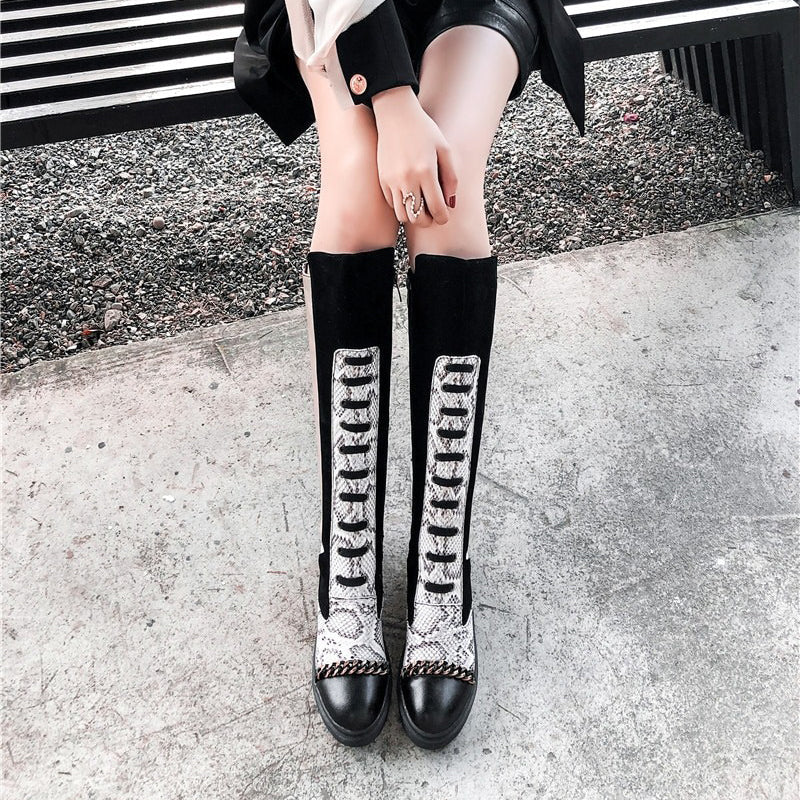 Women's Knee High Boots / Snake Chain Autumn and Winter Boots with Zip / Female Fashion Shoes - HARD'N'HEAVY