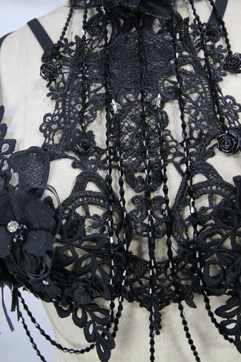Women's gothic lace harness with 3D flowers and intricate detailing, perfect for adding allure to any outfit.