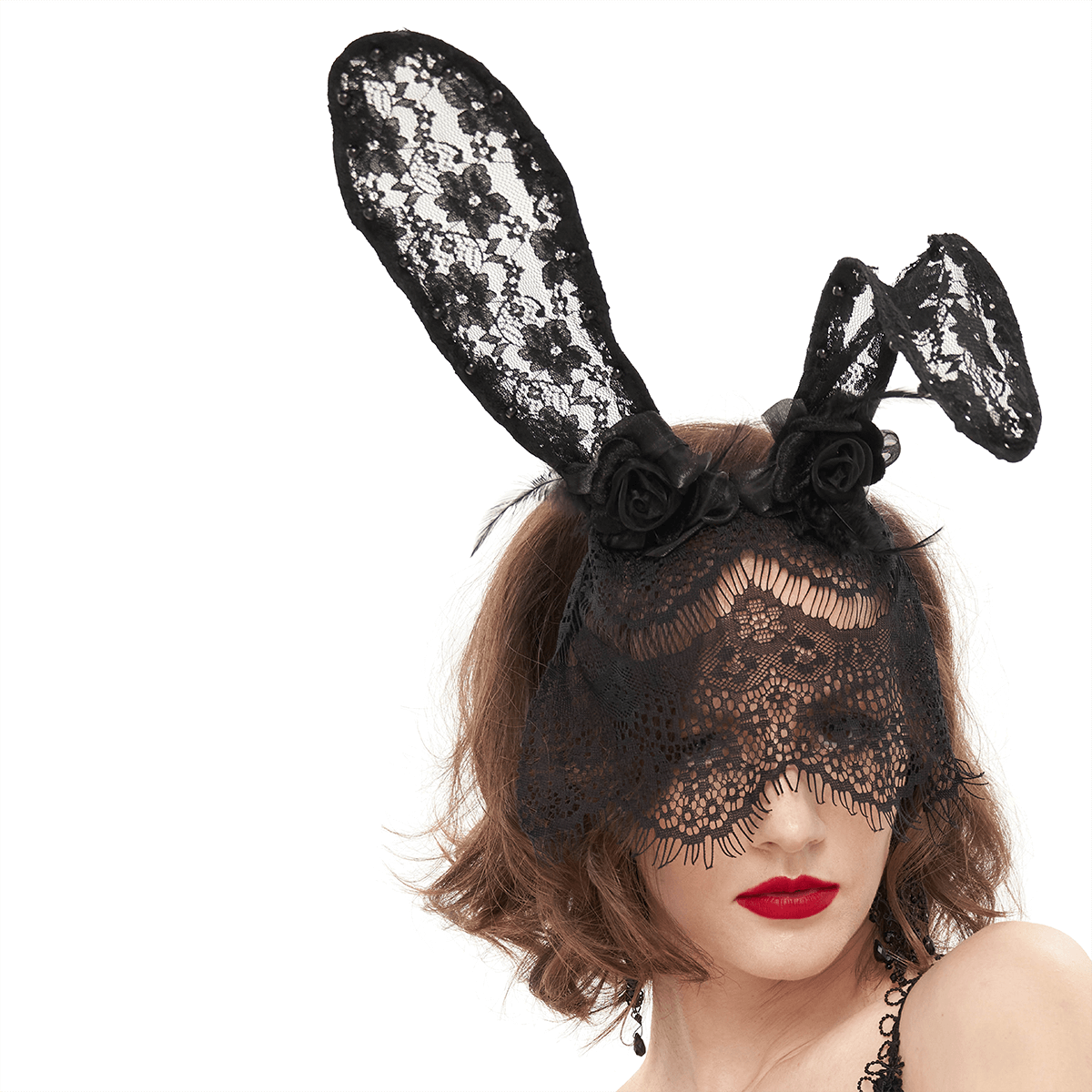 Women's Lace Rabbit Ears Headdress With Face Mask / Gothic Sexy Hair Accessories - HARD'N'HEAVY