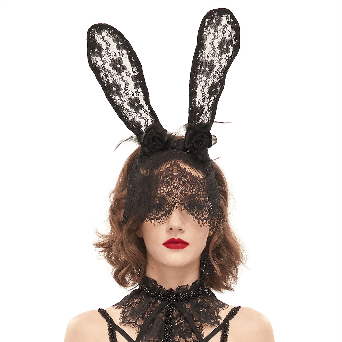 Women's Lace Rabbit Ears Headdress With Face Mask / Gothic Sexy Hair Accessories - HARD'N'HEAVY