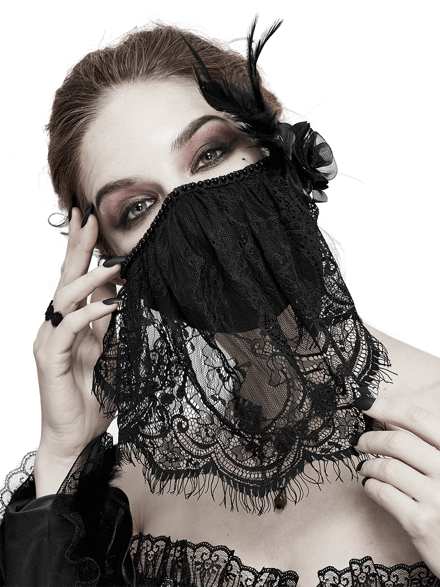Elegant women's lace veil face mask in gothic style, adding vintage charm to any outfit.