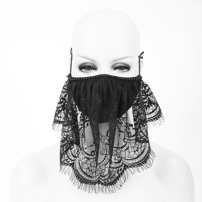 Elegant women's lace veil face mask in gothic style, perfect vintage accessory for any gothic outfit.