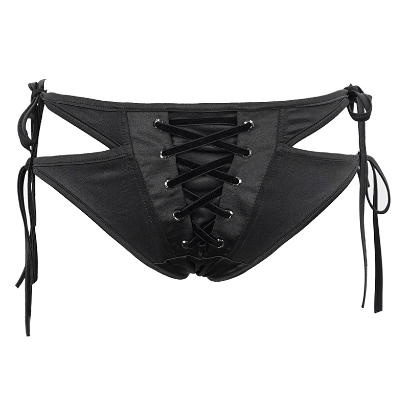 Women's Lacing At The Front & Back Swimming Trunks / Gothic Bikini Bottoms with Ribbons On Sides - HARD'N'HEAVY