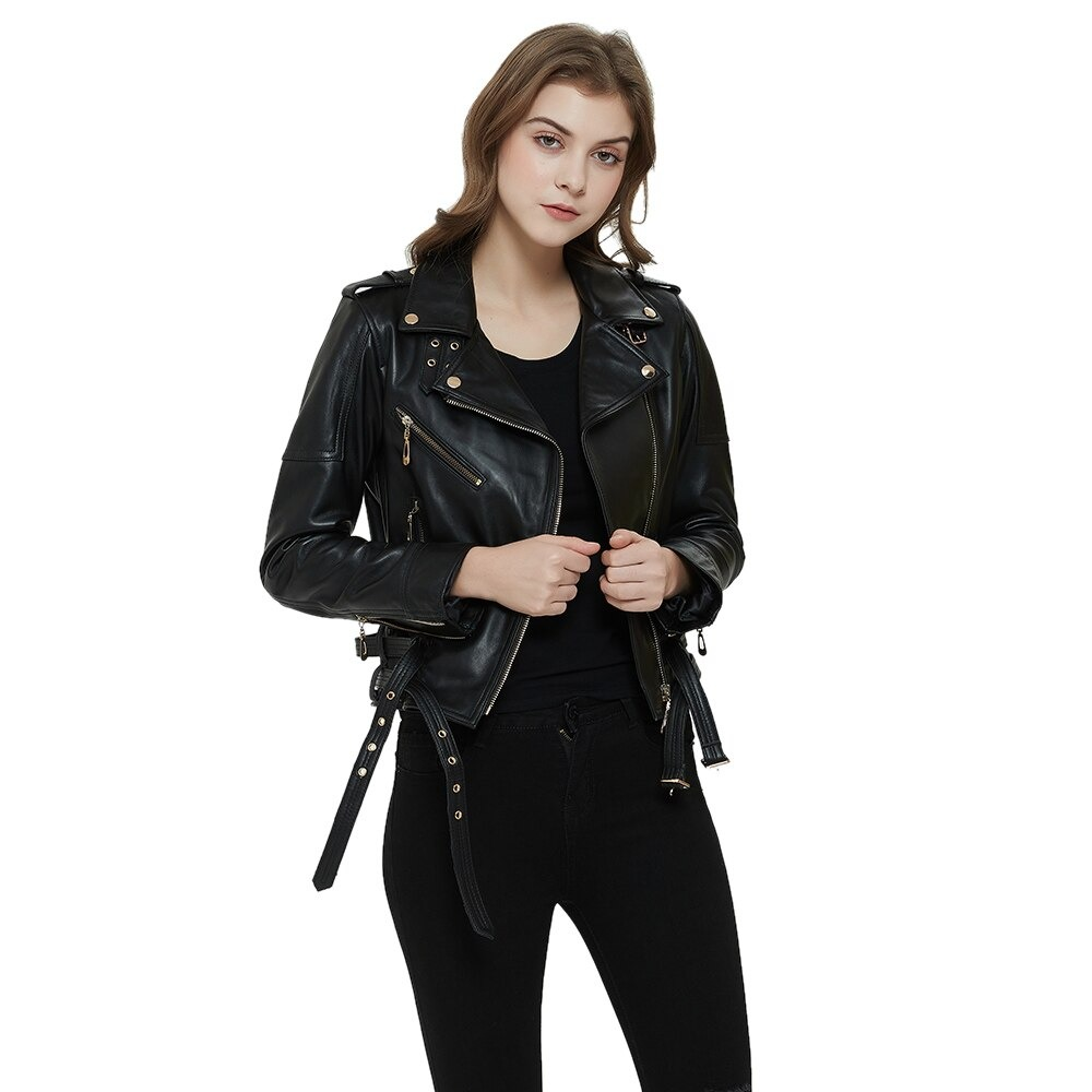 Women's Leather Jacket with Belts / Female Zipper Motorcycle Jackets / Biker Clothing - HARD'N'HEAVY