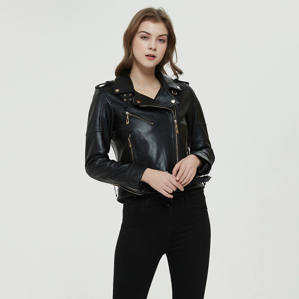 Women's Leather Jacket with Belts / Female Zipper Motorcycle Jackets / Biker Clothing - HARD'N'HEAVY
