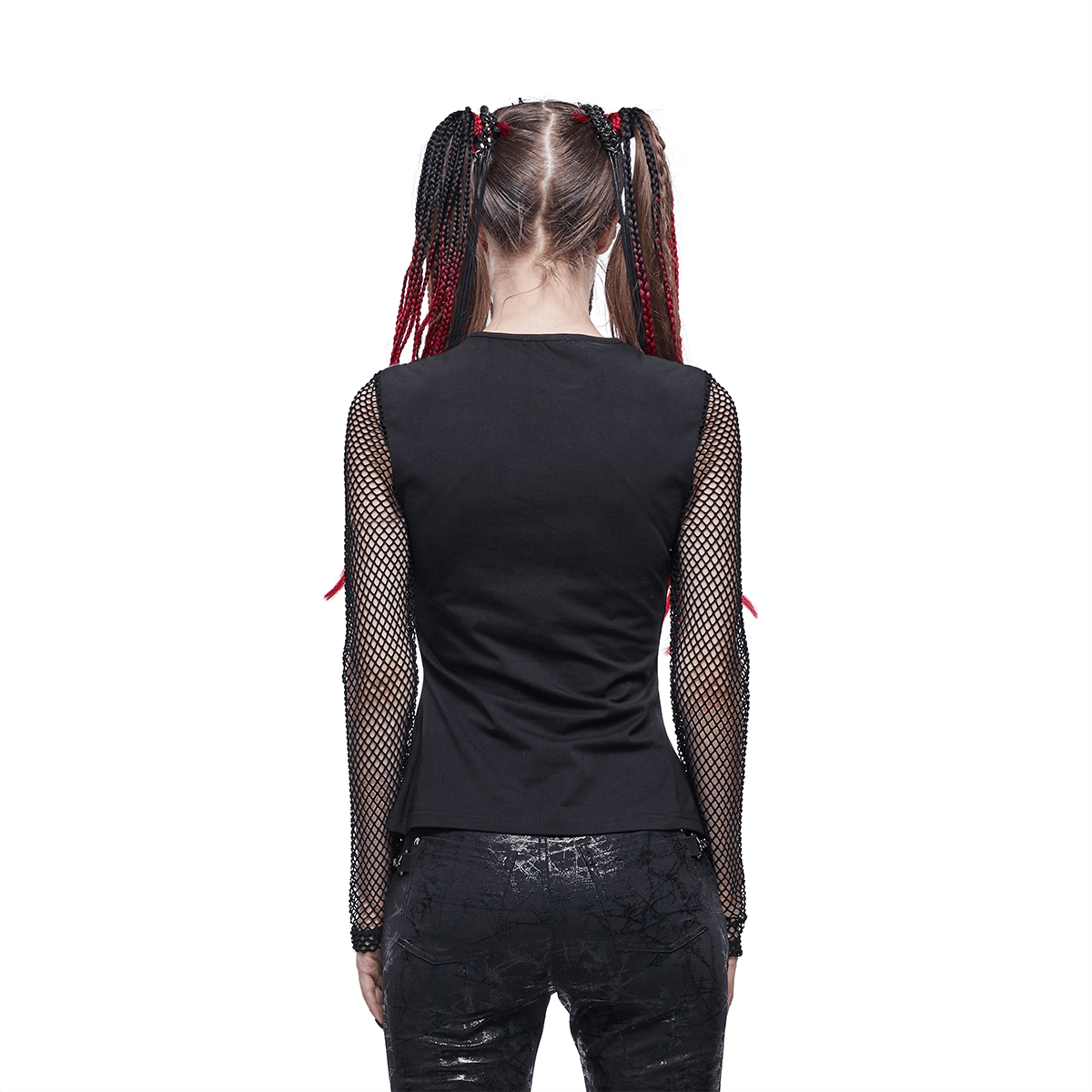 Women's Long Sleeves Top with Pentagram / Gothic Style Mesh Sleeves Black Top - HARD'N'HEAVY