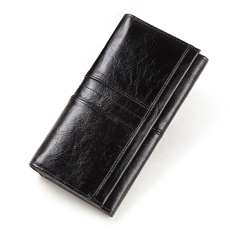 Stylish black women's long wallet-clutch, crafted from genuine leather, perfect for cell phone and card storage.
