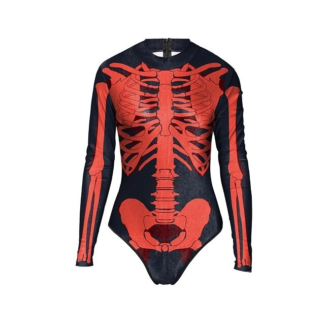 Women's Loog Sleeve Swimsuit on Zippered / Surfing Bathing Suit with Skeleton Printed - HARD'N'HEAVY