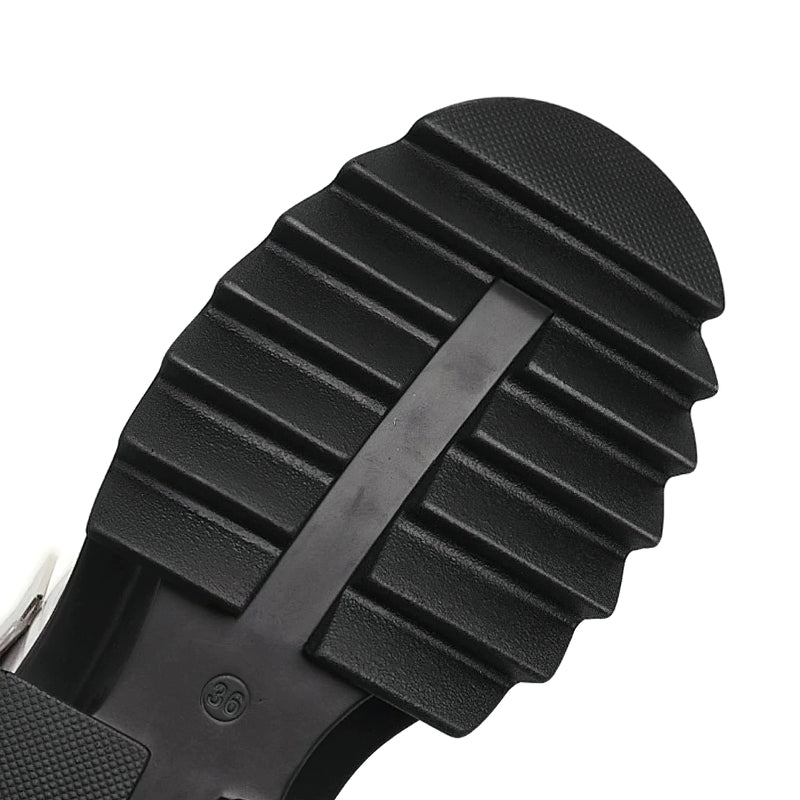 Bottom view of women's luxury platform chunky shoes showing textured rubber outsole for grip and style.