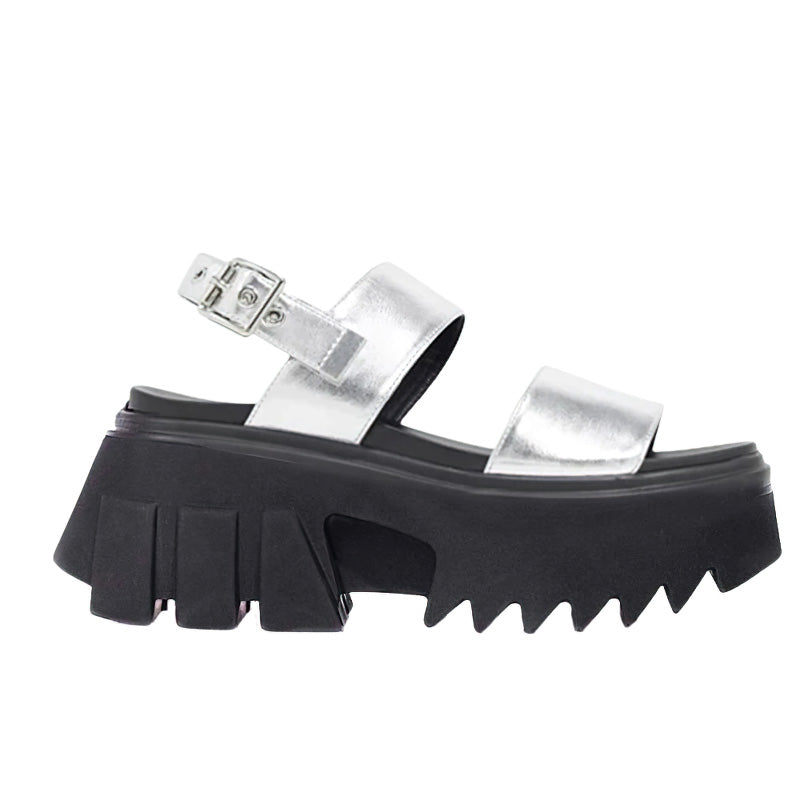 Stylish women's luxury platform chunky sandals with shiny buckle strap, ideal for summer fashion.