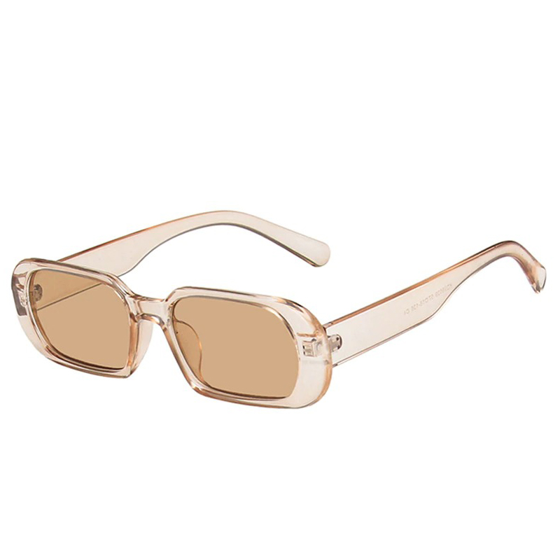 Women's luxury small oval sunglasses in clear frames with brown lenses, perfect casual accessory for stylish looks.