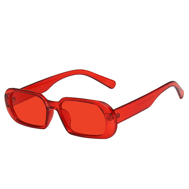 Women's luxury small oval sunglasses in vibrant red, perfect for adding a trendy touch to any casual outfit.
