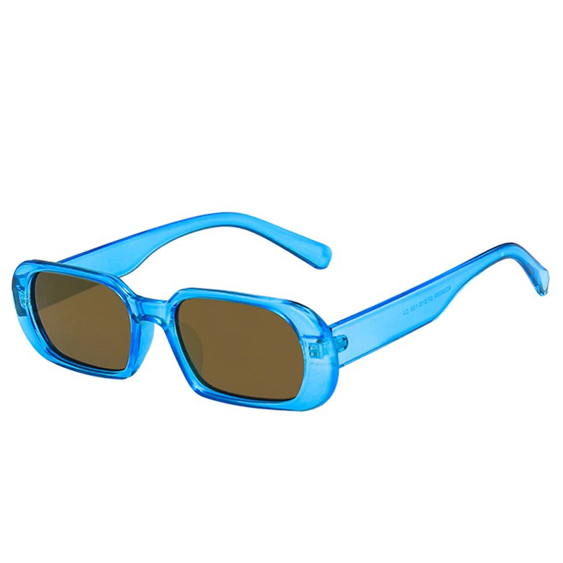 Trendy women's luxury small oval sunglasses in blue with UV400 protection, stylish eyewear for a casual look.