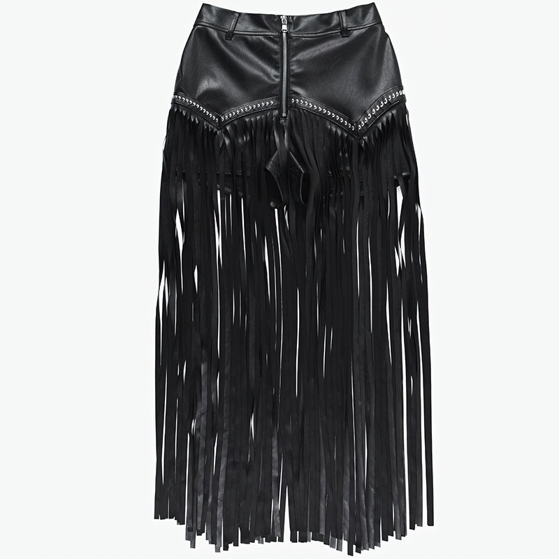 Women's Maxi Long Skirt With Tassel And Rivets In Gothic Style / Alternative Clothing - HARD'N'HEAVY