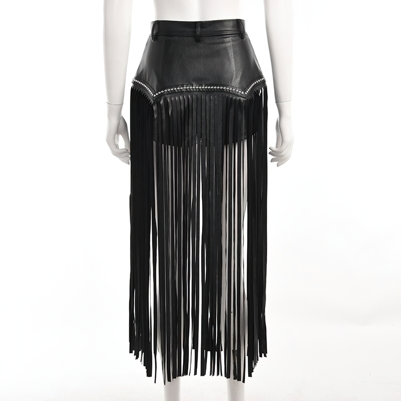 Women's Maxi Long Skirt With Tassel And Rivets In Gothic Style / Alternative Clothing - HARD'N'HEAVY