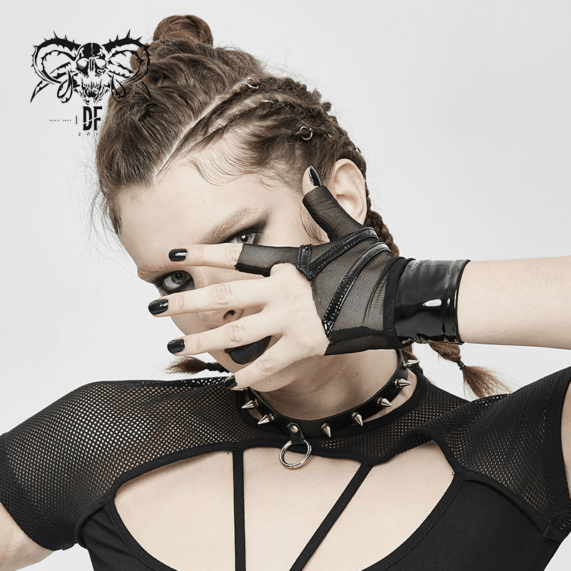 Women's Mesh Fingerless Gloves / Unique Black Gloves with Featuring Snap Fastenings to Inner Wrist - HARD'N'HEAVY