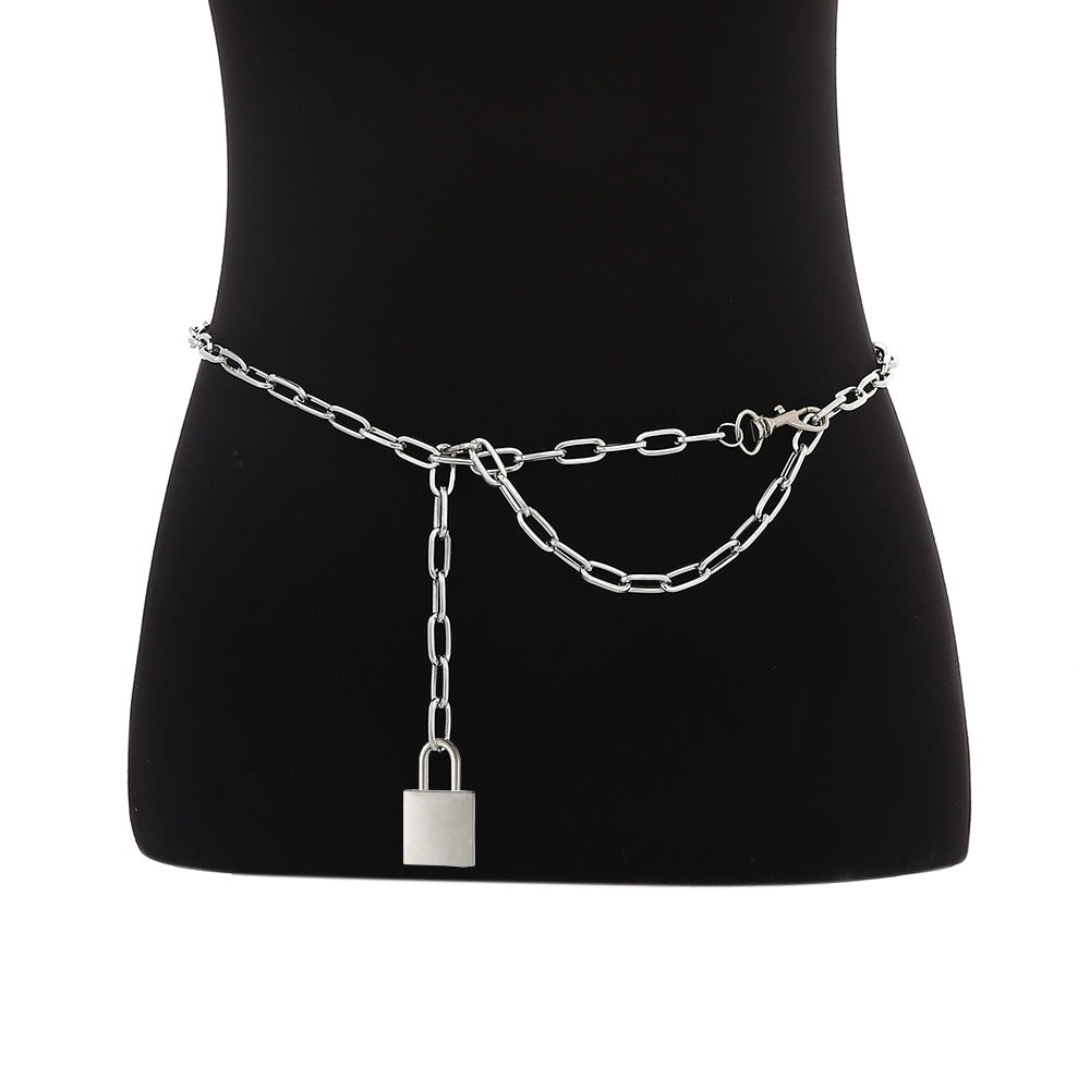 Women's Gothic Metal Waist Chain with Padlock for a striking fashion statement.
