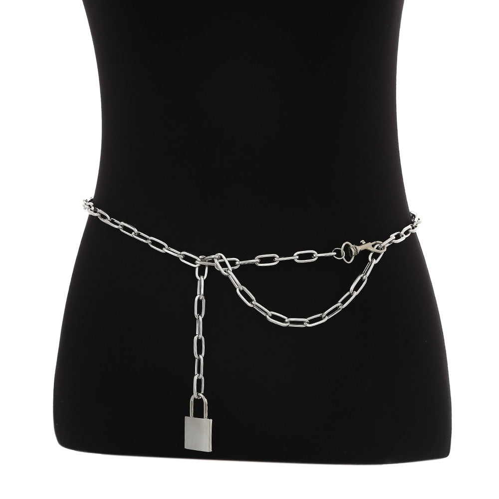 Gothic style women's metal waist chain with padlock, perfect for adding flair to any outfit.