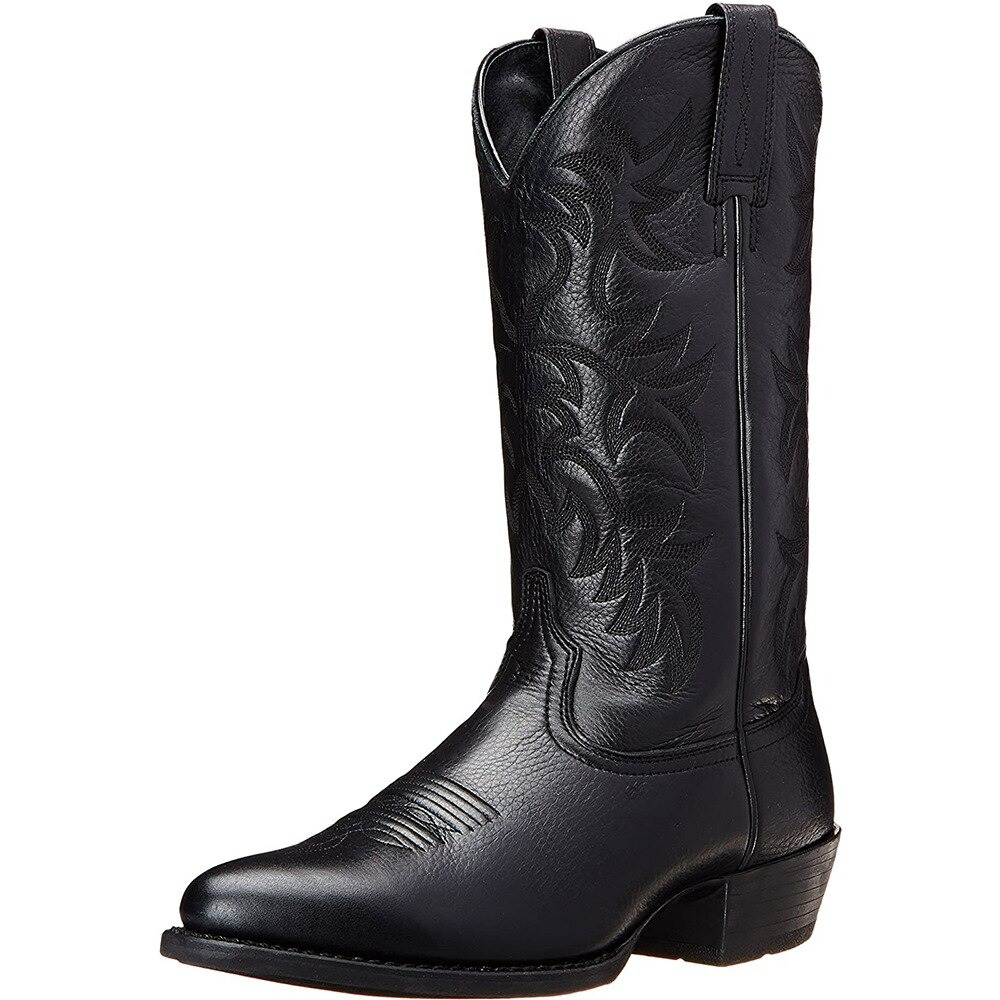 Women's mid calf cowboy boots in black with stylish embroidery and a comfortable thick heel for everyday wear.