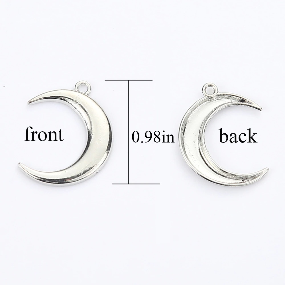 Gothic moon pendant design, 0.98 inches, showcasing front and back views for trendy chain necklace.