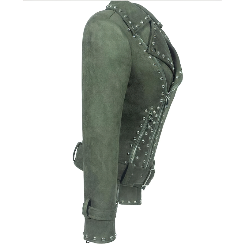 Women's Moto Biker Jacket / Rivet Adjustable Waist Leather Motorcycle Jacket - HARD'N'HEAVY