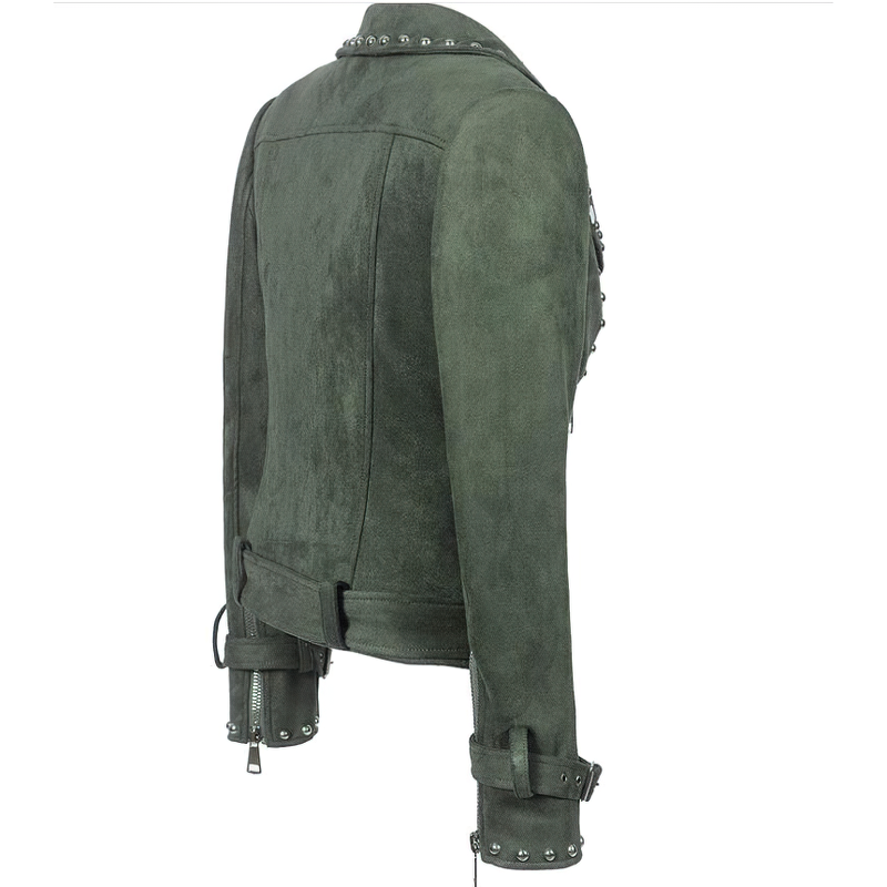 Women's Moto Biker Jacket / Rivet Adjustable Waist Leather Motorcycle Jacket - HARD'N'HEAVY