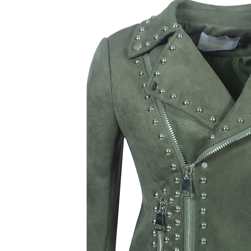 Women's Moto Biker Jacket / Rivet Adjustable Waist Leather Motorcycle Jacket - HARD'N'HEAVY