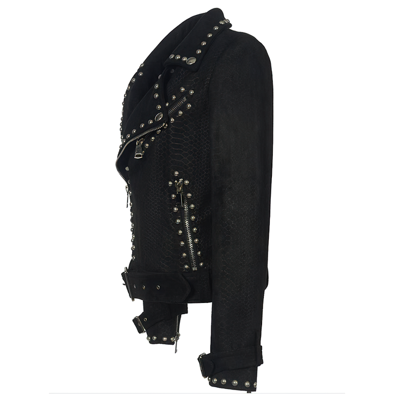 Women's Moto Biker Jacket / Rivet Adjustable Waist Leather Motorcycle Jacket - HARD'N'HEAVY