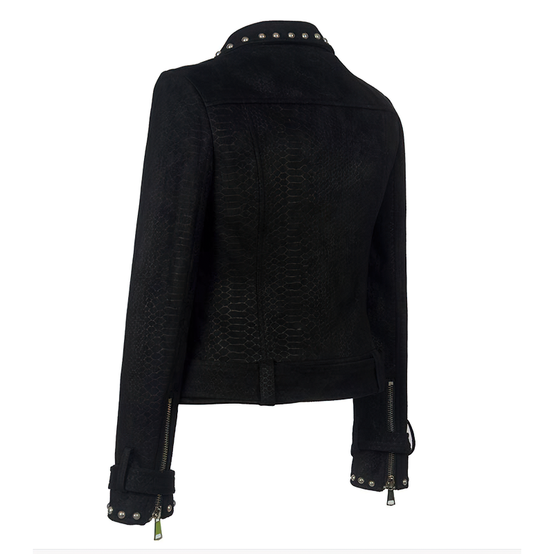 Women's Moto Biker Jacket / Rivet Adjustable Waist Leather Motorcycle Jacket - HARD'N'HEAVY