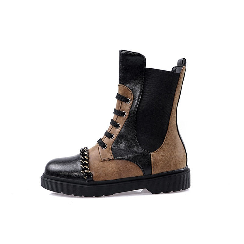 Women's Motorcycle Ankle Boots With Chain / Round Toe Boots With Zip / Autumn Unique Shoes - HARD'N'HEAVY