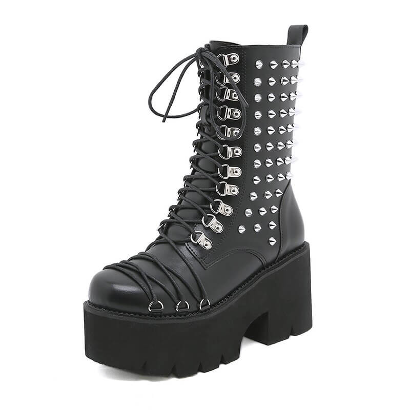 Women's Motorcycle Platform Boots in Punk Style / Fashion Ladies High Boots with Rivets - HARD'N'HEAVY