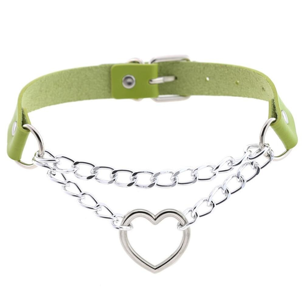 Punk style women's choker featuring a heart pendant and silver chain, perfect for gothic jewelry lovers.