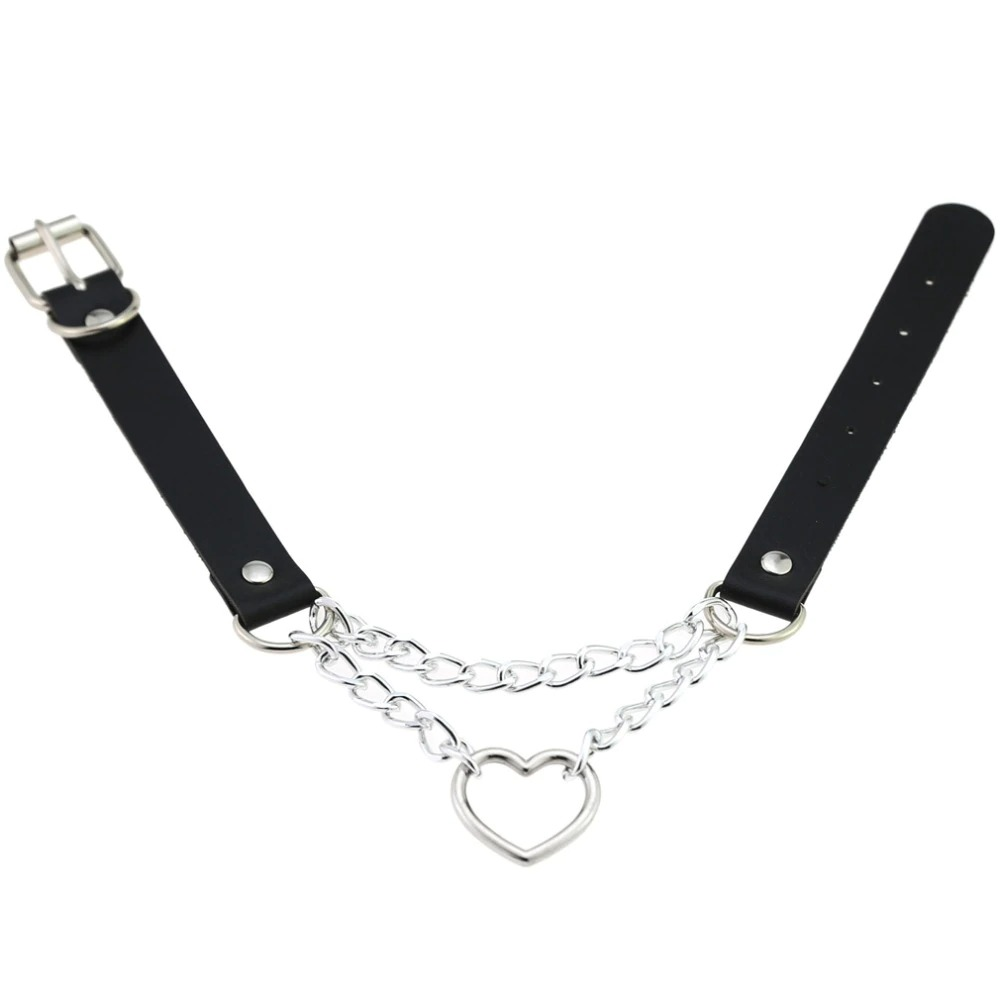 Punk style PU leather choker with heart pendant and chain, perfect for gothic jewelry lovers.