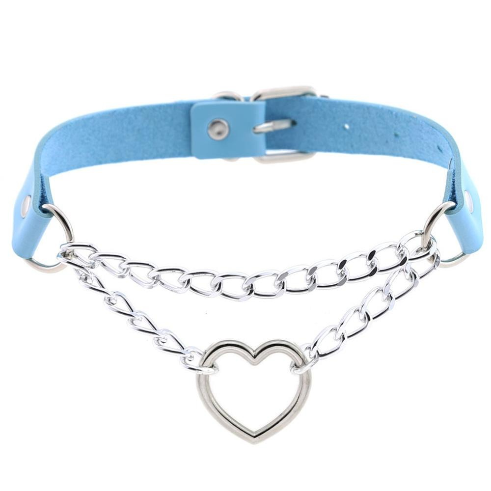 Women's Necklace with Pendant Heart in Punk style / PU Leather Choker with Chain - HARD'N'HEAVY