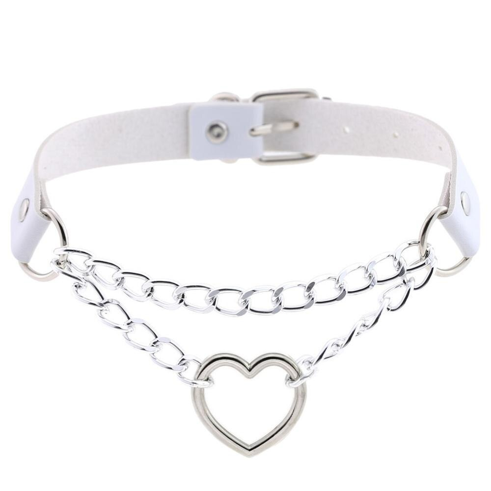 Women's Necklace with Pendant Heart in Punk style / PU Leather Choker with Chain - HARD'N'HEAVY