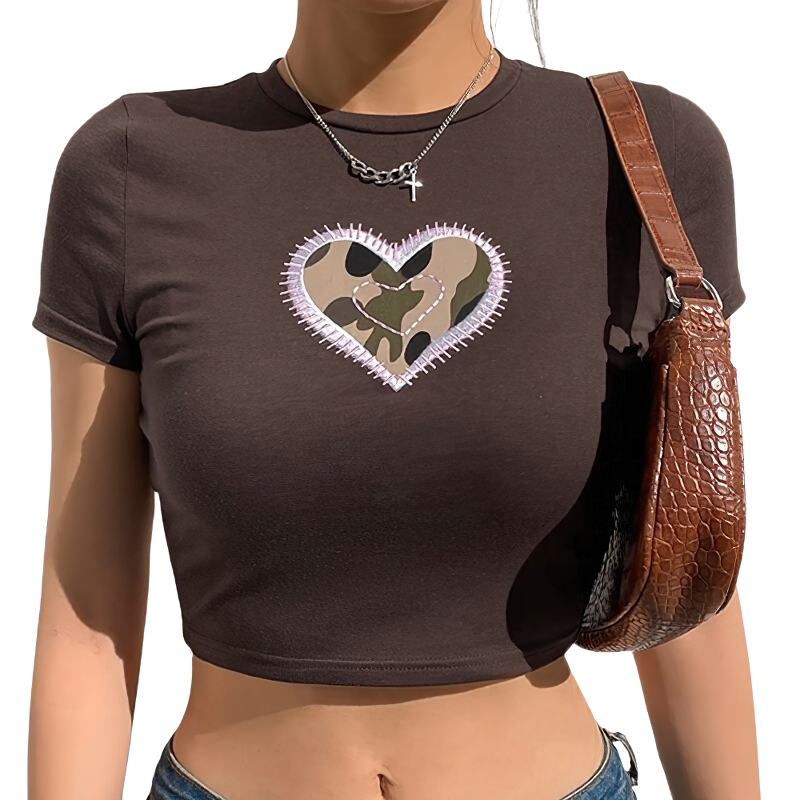 Women's O-Neck Crop Top / Sexy Grunge Style Top / Elegant Top With Heart For Girl - HARD'N'HEAVY