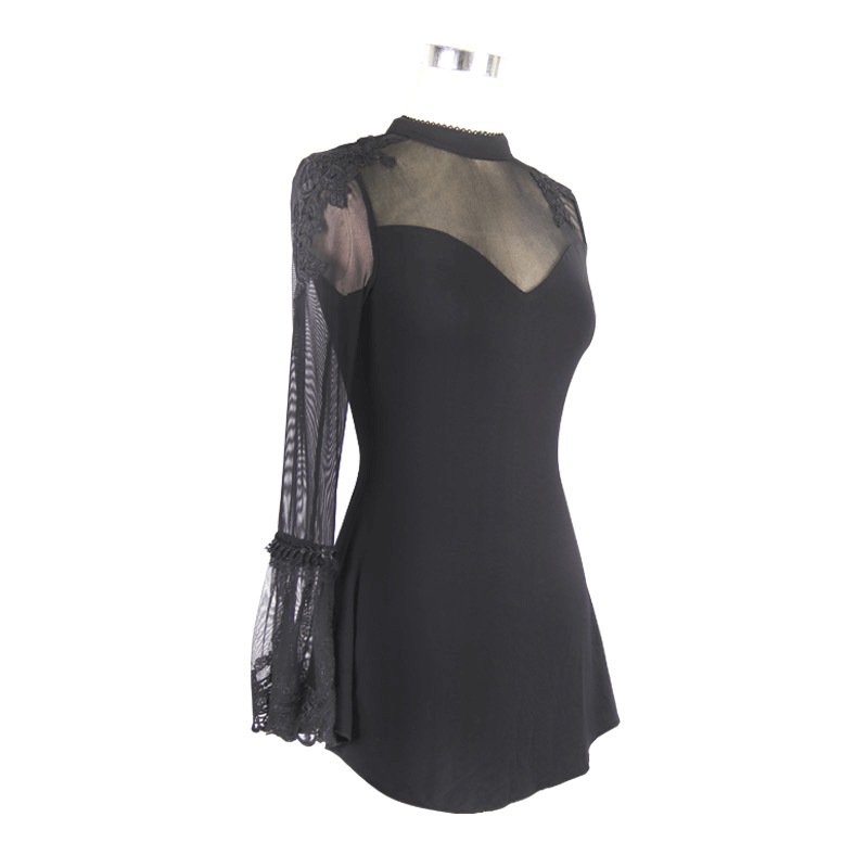 Women's One Sleeve Asymmetric Top in Gothic Style / Black Romantic Top with Flower and Feather - HARD'N'HEAVY