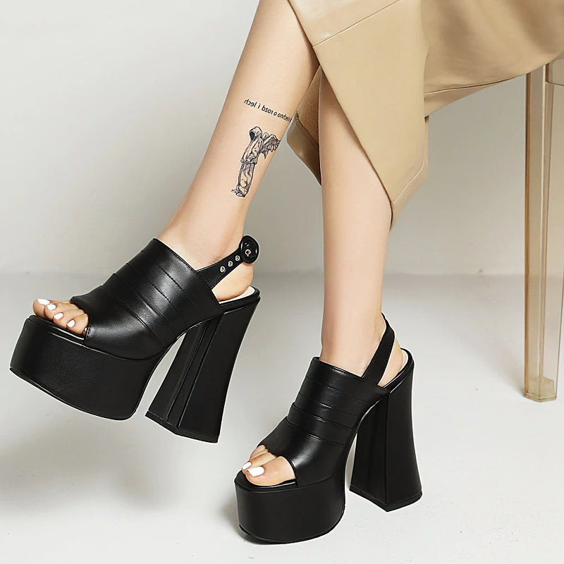 Stylish women's open toe platform shoes with high square heels, perfect for trendy summer outfits.