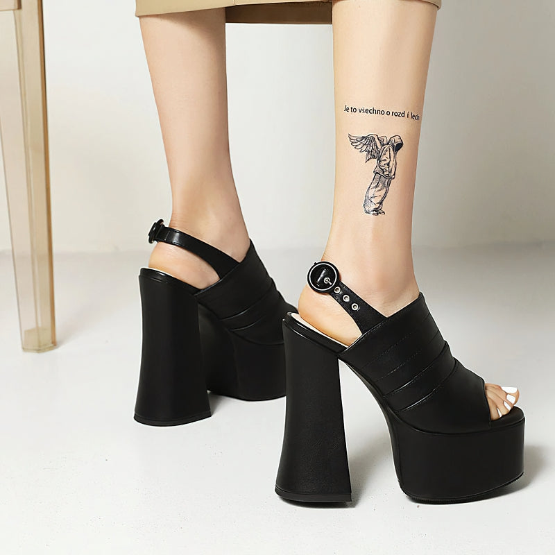 Women's Open Toe Platform Shoes / High Square Heel Quality Sandals - HARD'N'HEAVY